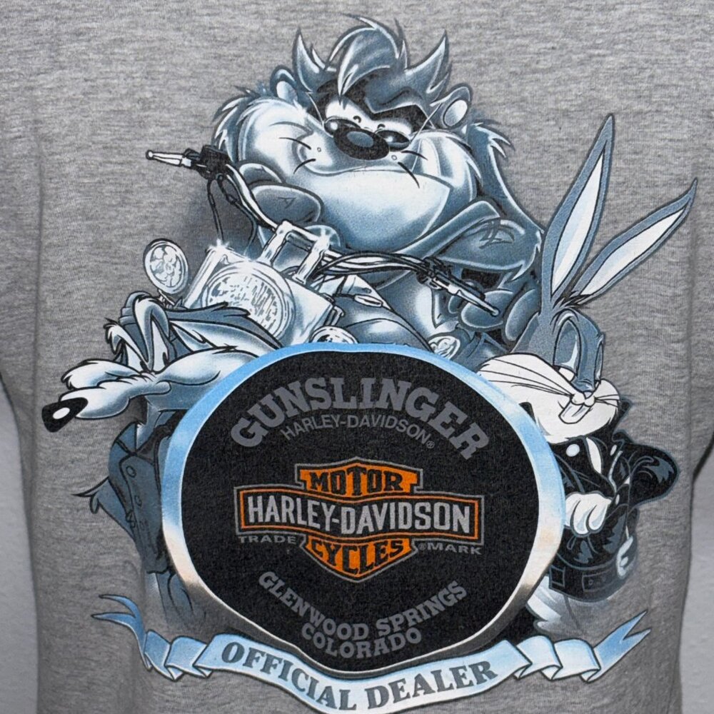 Harley-Davidson Gunslinger Looney Tunes Taz Bugs Tee Gray Small Rare 2014 - Picture 9 of 15